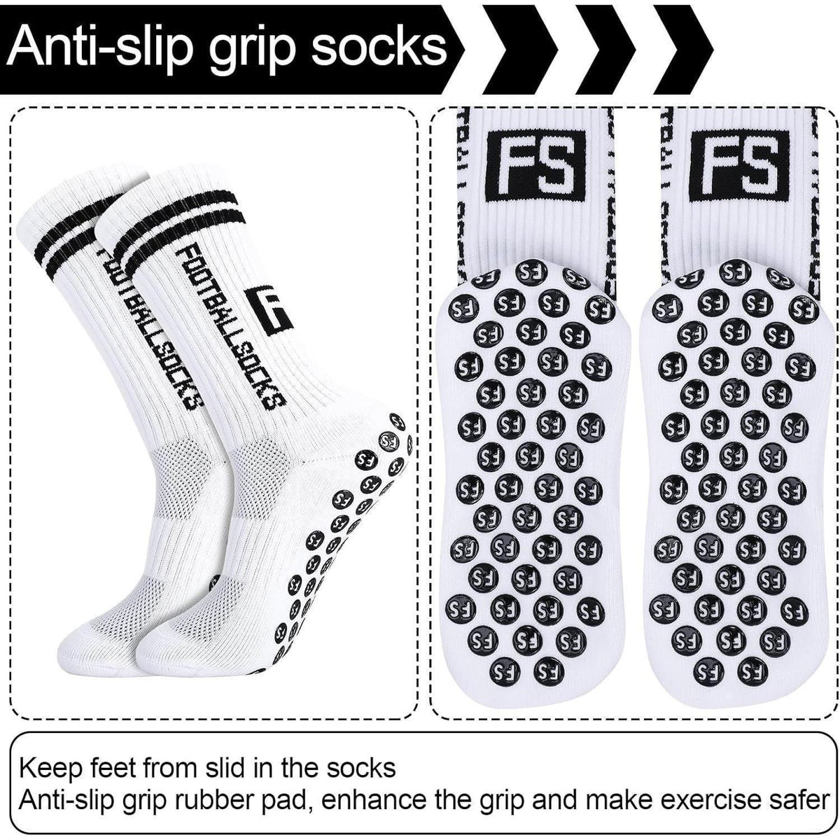 3 Paar Kinder Fußballsocken mit Anti-Rutsch-Grip, atmungsaktiv, Größe 31-34