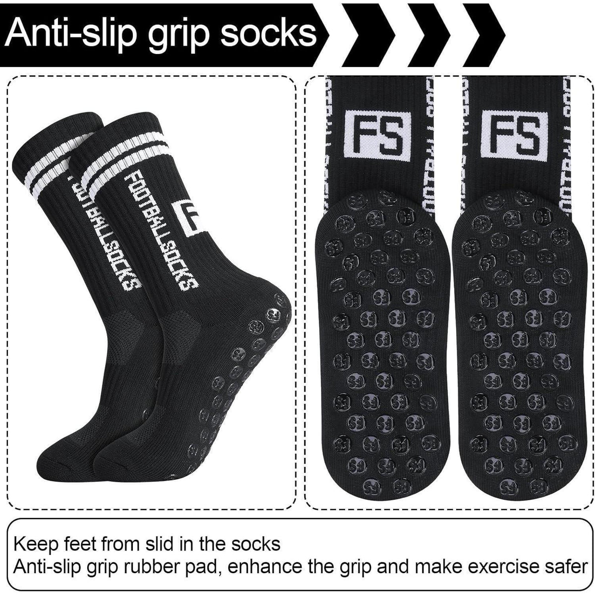 3 Paar Kinder Fußballsocken mit Anti-Rutsch-Grip, Gr. 31-34 Schwarz
