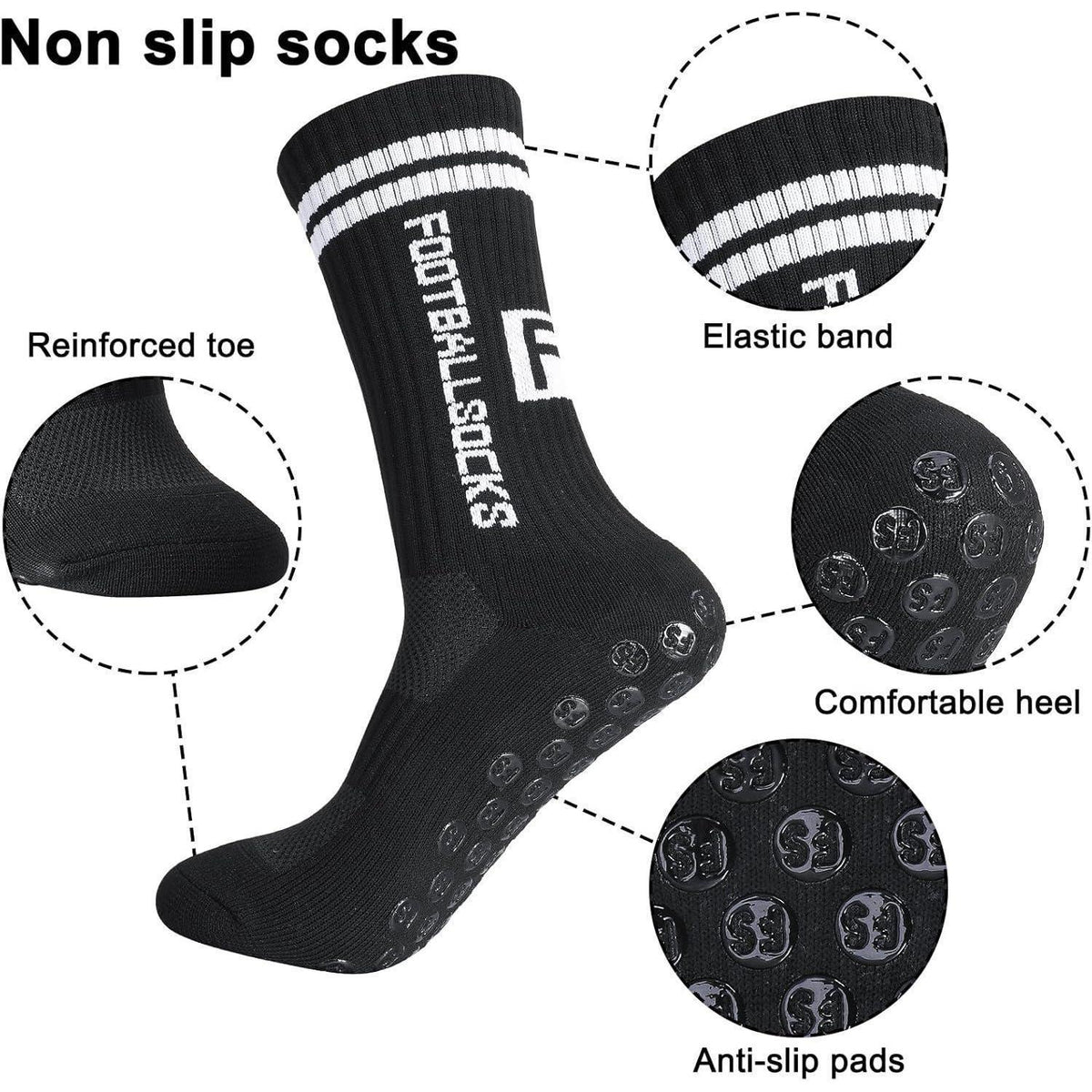 3 Paar Kinder Fußballsocken mit Anti-Rutsch-Grip, Gr. 31-34 Schwarz