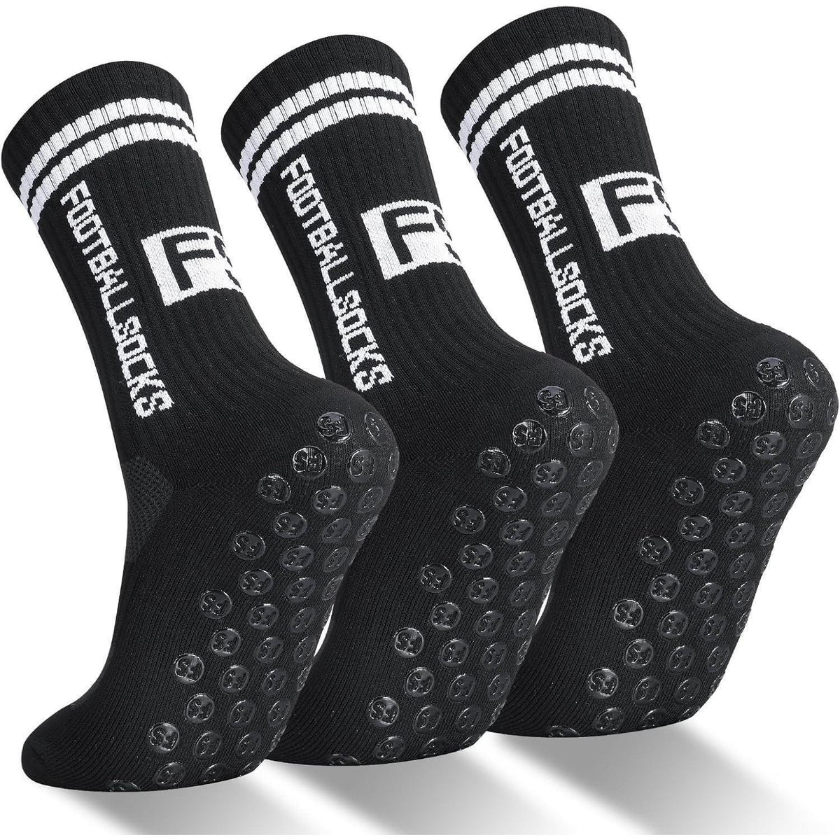 3 Paar Kinder Fußballsocken mit Anti-Rutsch-Grip, Gr. 31-34 Schwarz
