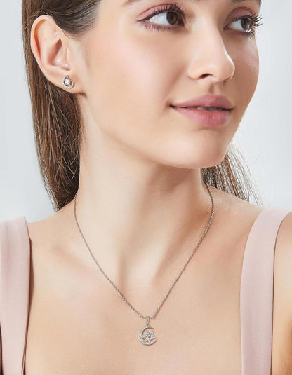 Moissanite Halskette Damen Silber 925 Halbmond Sternschmuck