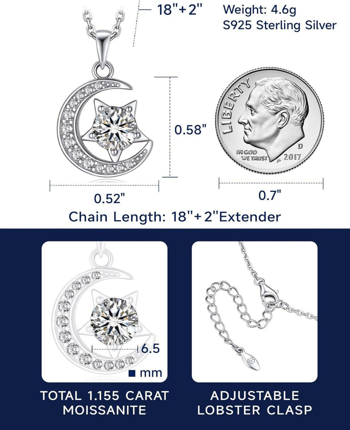 Moissanite Halskette Damen Silber 925 1/2 Karat Diamant Kette Solitär