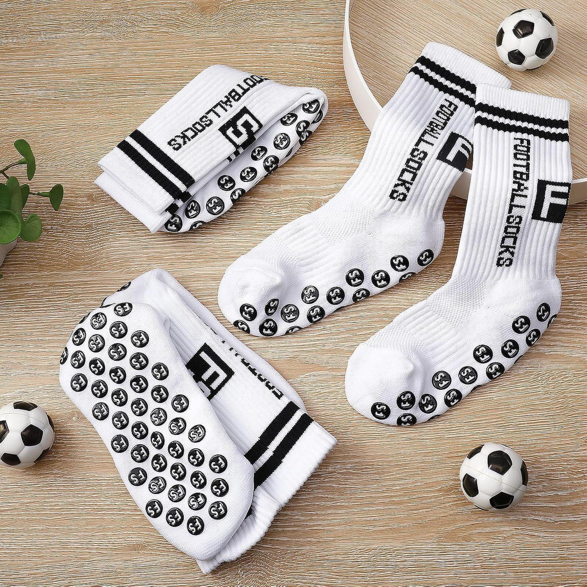 Kinder Fußballsocken 3 Paar Anti-Rutsch Grip Größe 35-39 Weiß