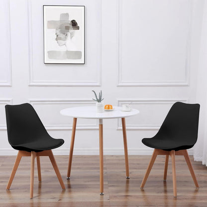 3-teilige Essgruppe: Runder Tisch (Weiß) + 2 Stühle (Schwarz)