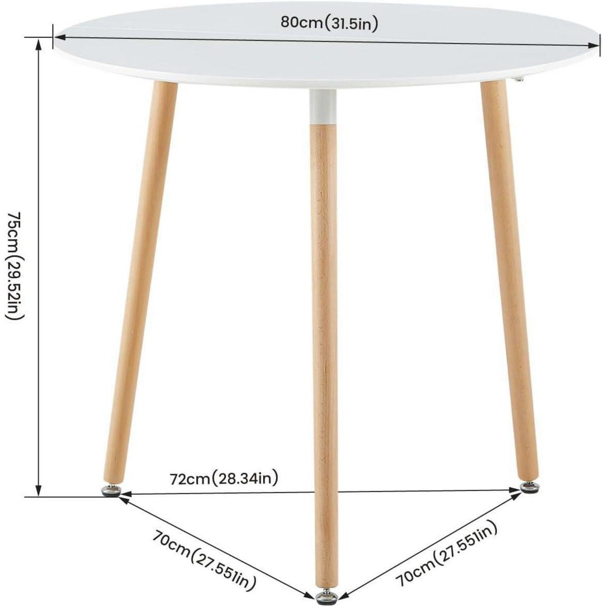 3-teilige Essgruppe: Runder Tisch (Weiß) + 2 Stühle (Schwarz)