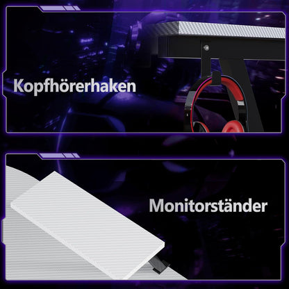 ODK Gaming Tisch L Form mit Monitorständer Carbon Weiß 127 x 127 cm