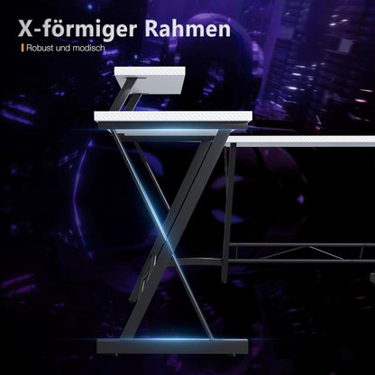 Gaming Schreibtisch L Form mit Monitorständer, Carbon Weiß 127x127cm