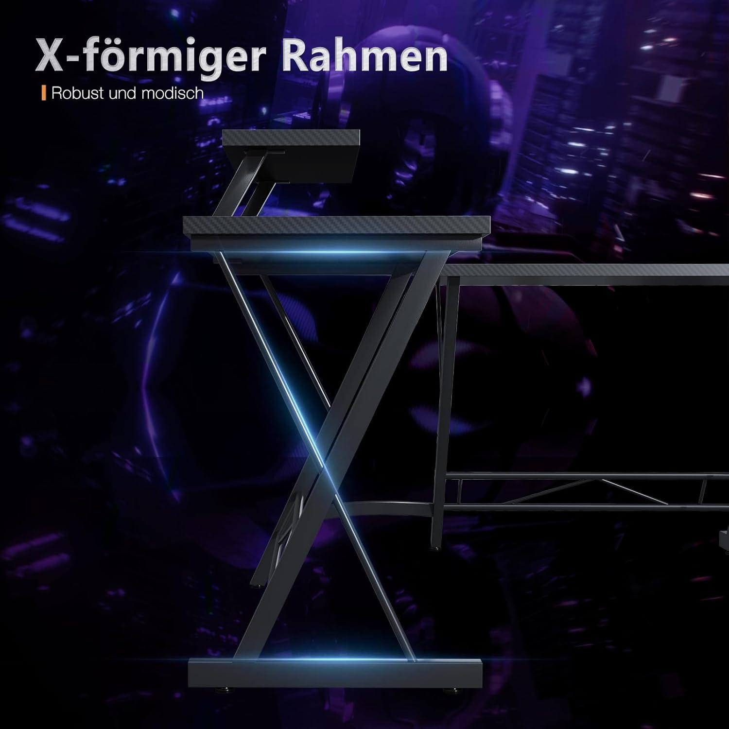 ODK Gaming Tisch Eckschreibtisch Monitorständer L-Form 167x120 cm Schwarz
