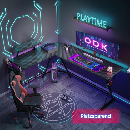 Gaming Schreibtisch L Form mit Monitorständer, Kohlefaser Schwarz 167