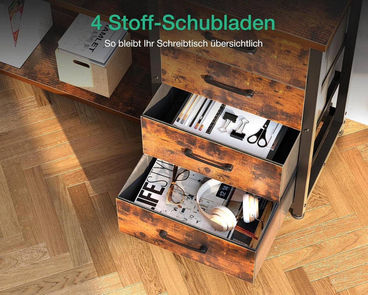 ODK Gaming Schreibtisch L Form LED USB, 2 Steckdosen, Vintage-Braun