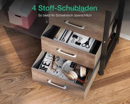 ODK Gaming Schreibtisch L-Form LED USB Schubladen Graueiche