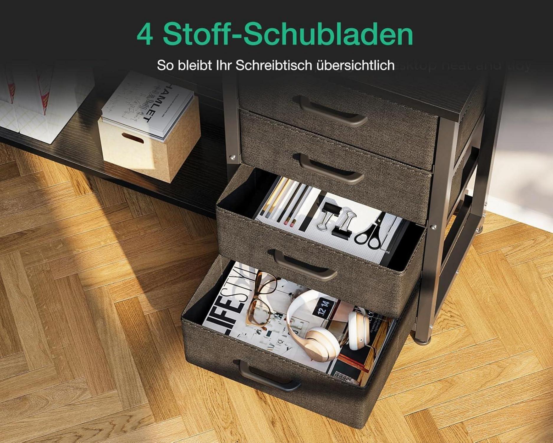 ODK Schreibtisch LED Eckschreibtisch USB Steckdosen Schwarz