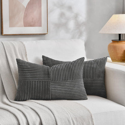 2er Set Kissenbezüge Kordsamt Dunkelgrau 40x60cm Modern