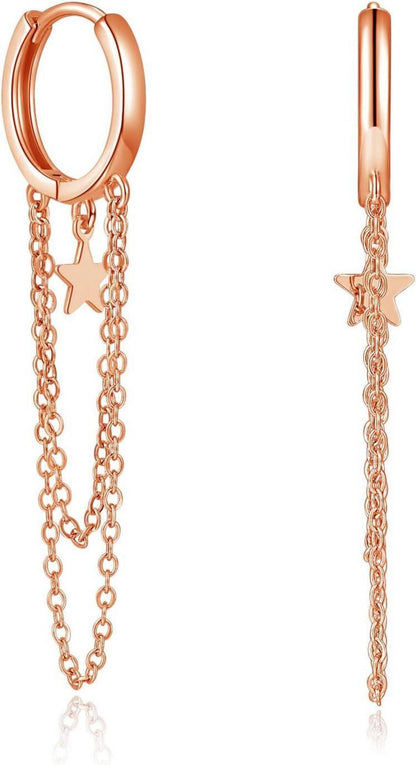 Silber Huggie Kreolen Ohrringe Damen Quaste Ohrhänger Rosegold