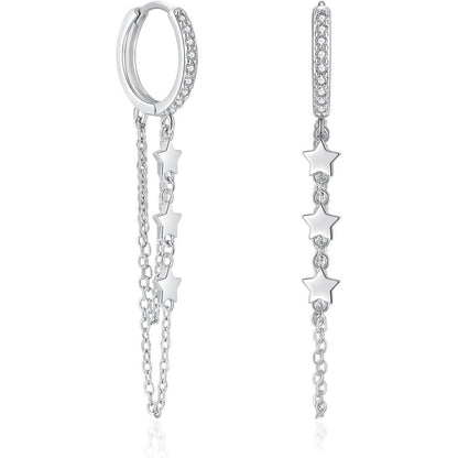 Silber Creolen Ohrringe mit Quasten Kette, 925 Sterling Silber, Hängend