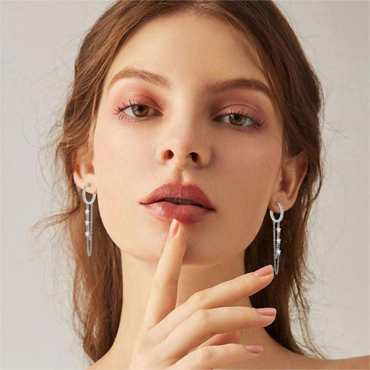 Silber Creolen Ohrringe mit Quasten Kette, 925 Sterling Silber, Hängend