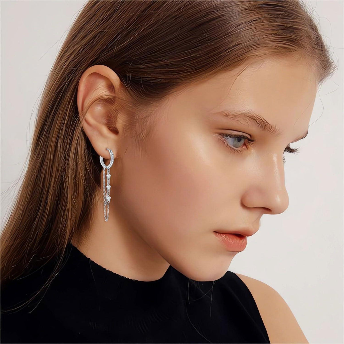 Silber Creolen Ohrringe mit Quasten Kette, 925 Sterling Silber, Hängend