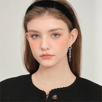 Silber Creolen Ohrringe mit Quasten Kette, 925 Sterling Silber, Hängend