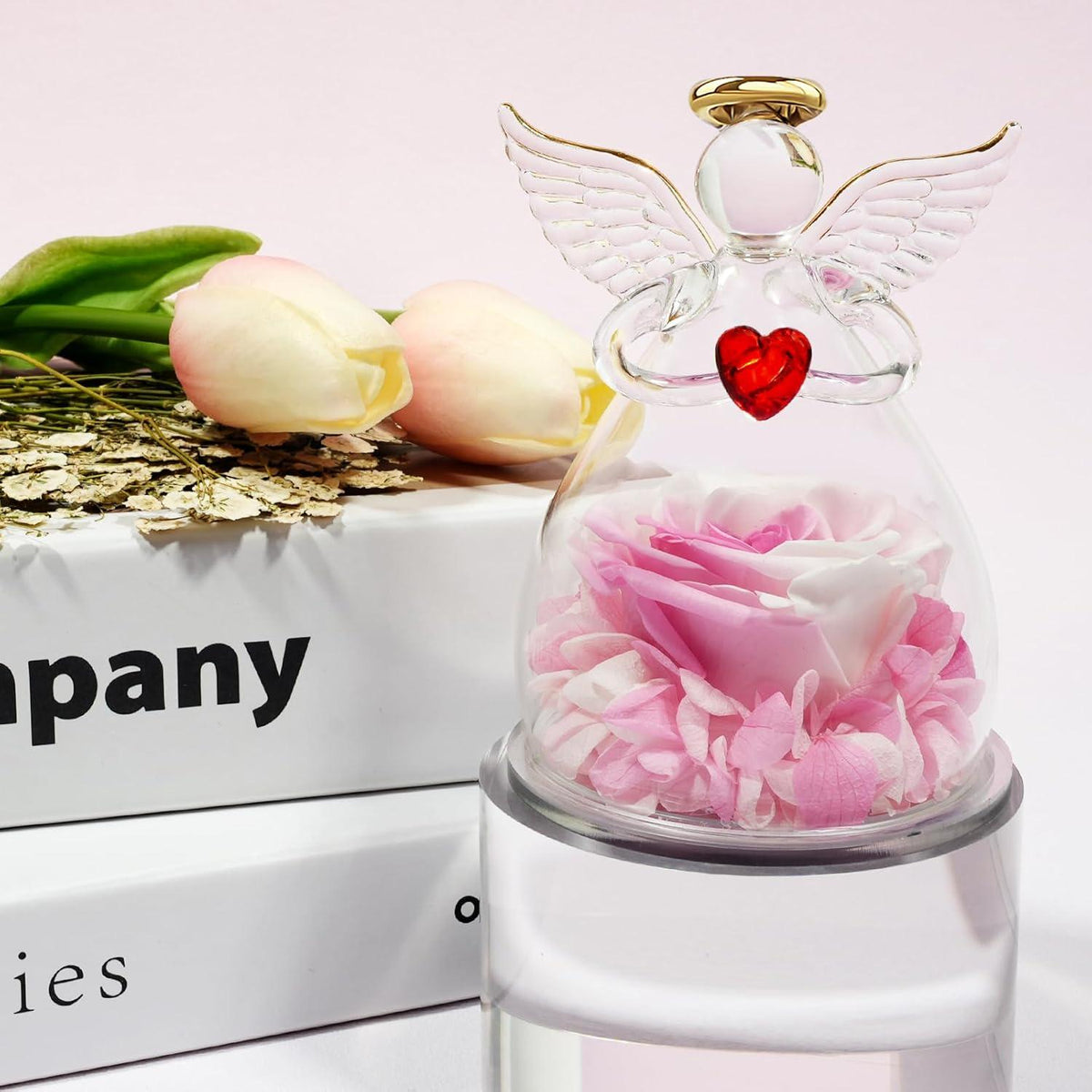 Ewige Rose Engel Geschenk für Frauen Mutter Oma Weiß+rosa