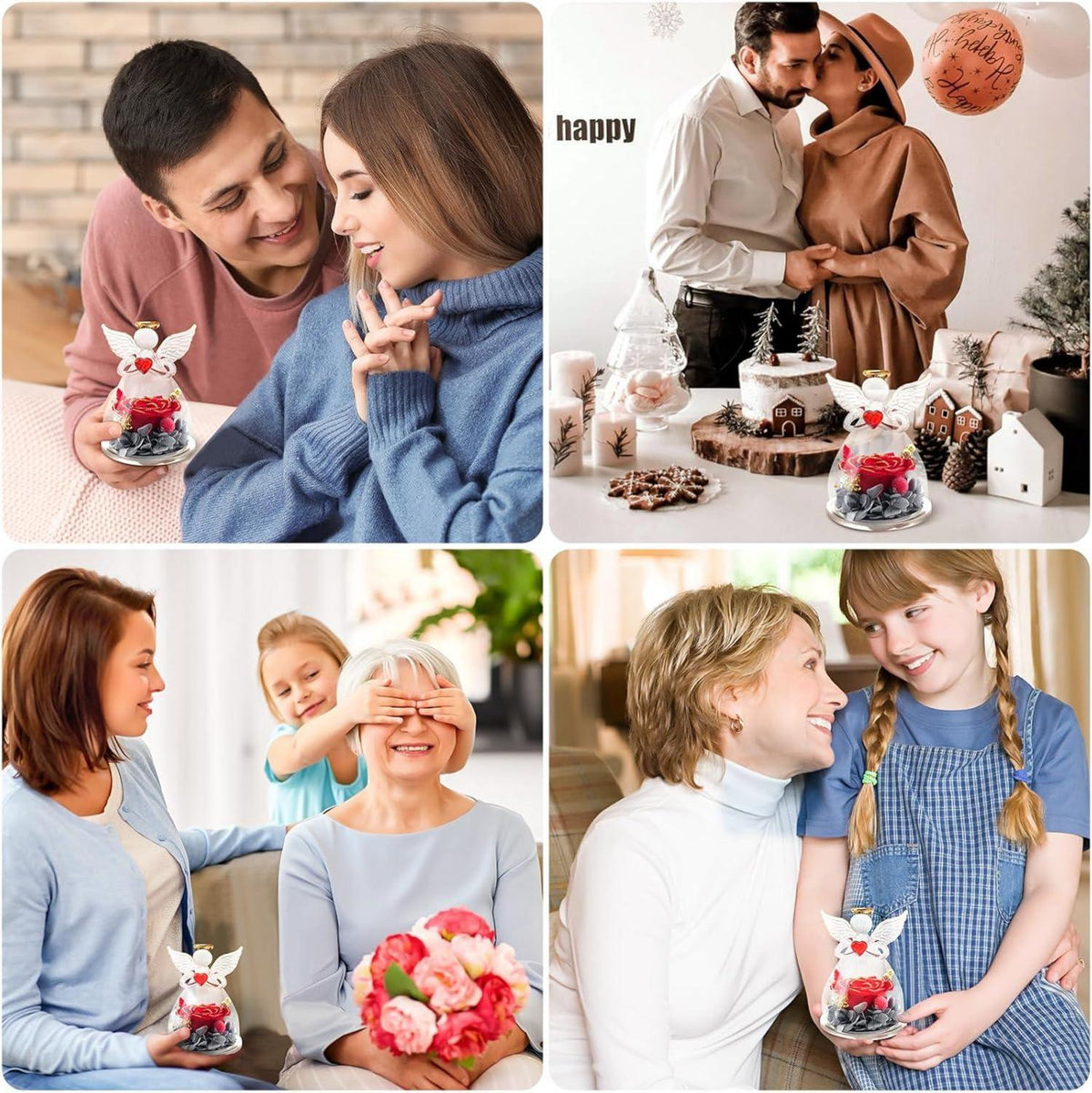 Ewige Rose Engel Glas Figur Geschenk für Mama Oma Weiß-Rosa