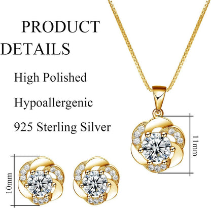 Schmuckset Damen Silber 925 Blumen Halskette Ohrstecker