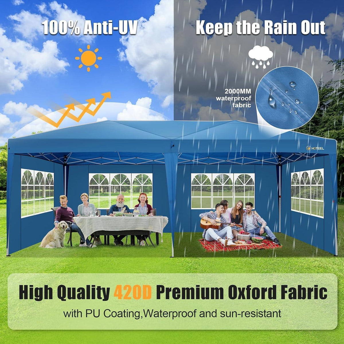 Faltpavillon 3x6 Wasserdicht – Partyzelt mit 6 Seitenwänden