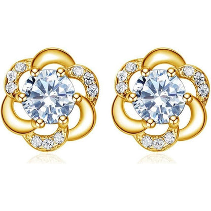 Ohrstecker Damen Silber 925 Blumen mit Zirkonia, Gold Vergoldet, Geschenkbox