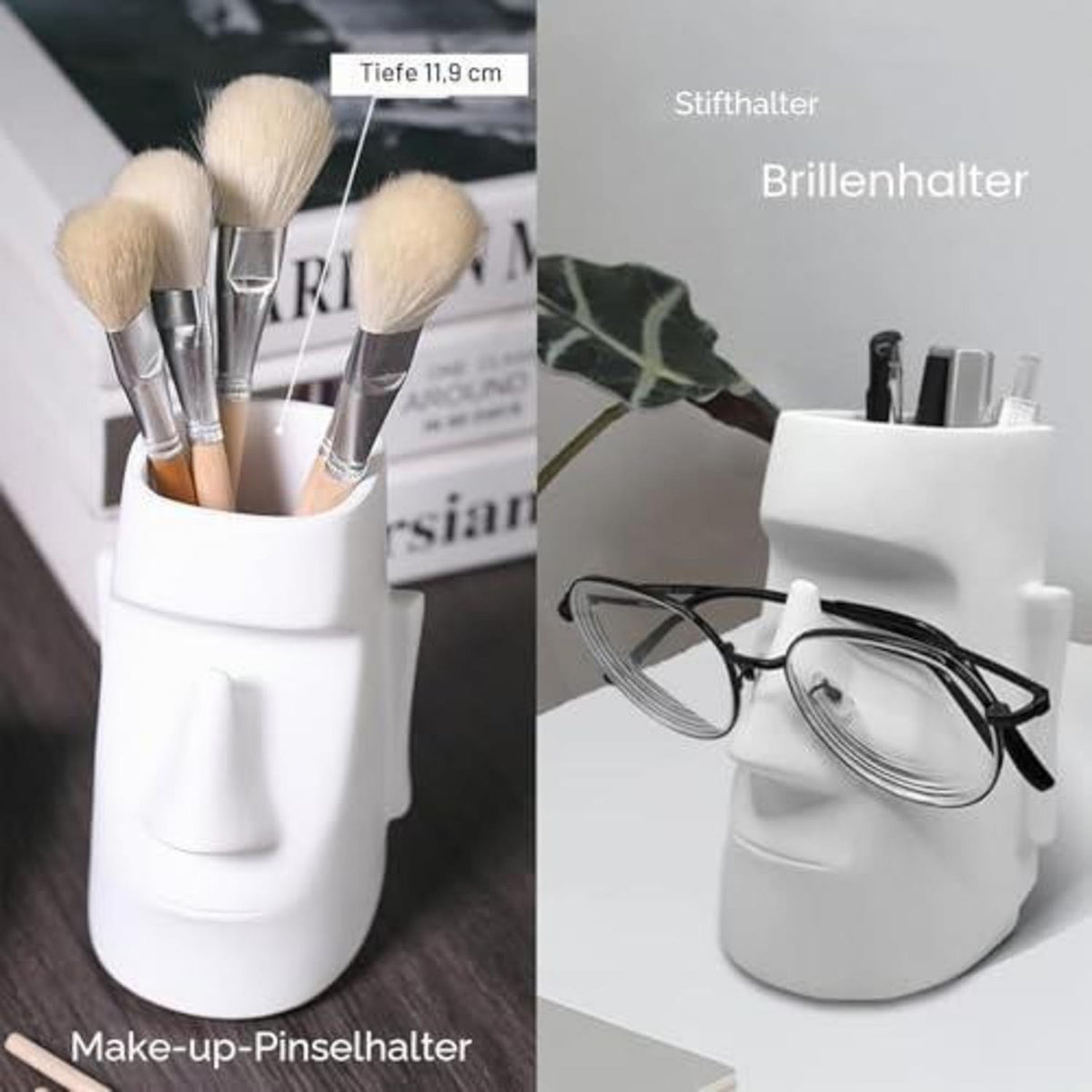 Stifthalter mit Brillenhalter – Weißer Schreibtisch Organizer