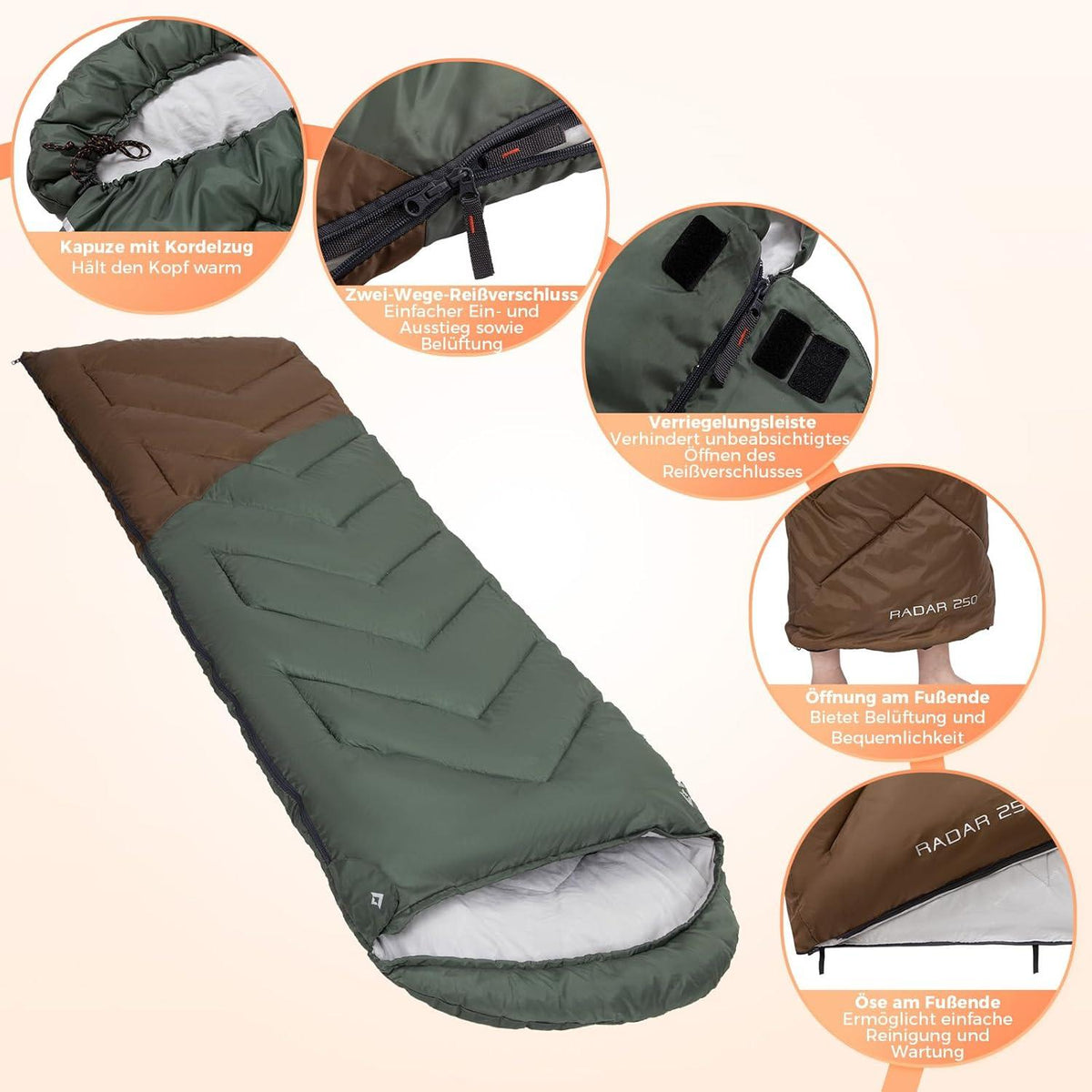 KingCamp Schlafsack Deckenschlafsack Camping 3-4 Jahreszeiten 220x75cm Warm