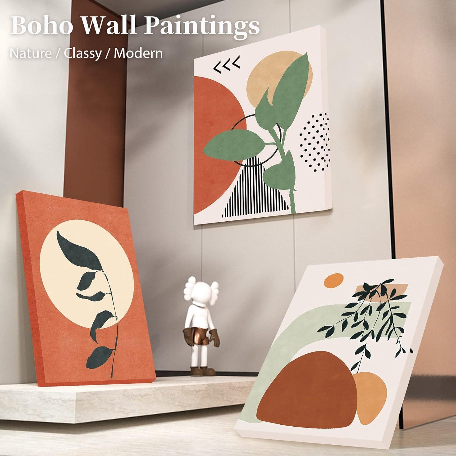 Boho Abstract Leinwand Bilder Orange Nordische Blätter