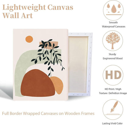 Boho Wandbilder Orange Sonne Blätter Leinwand 50x70cm 3er Set