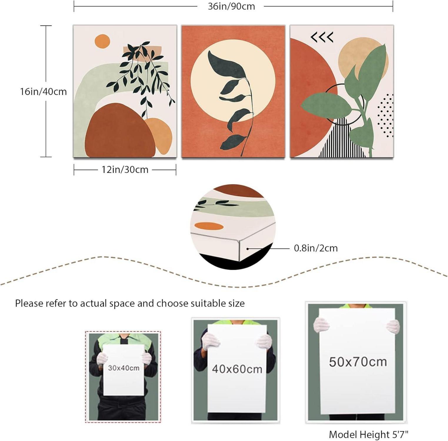 Hyidecorart Boho Bilder Orange Blätter Sonne Leinwand 3er Pack