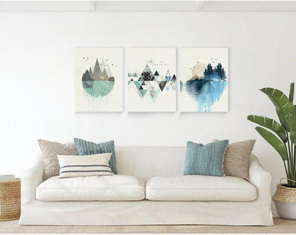 Nordische Landschaft Leinwand Wandkunst 50x70cm Blau Grün Geometrisch