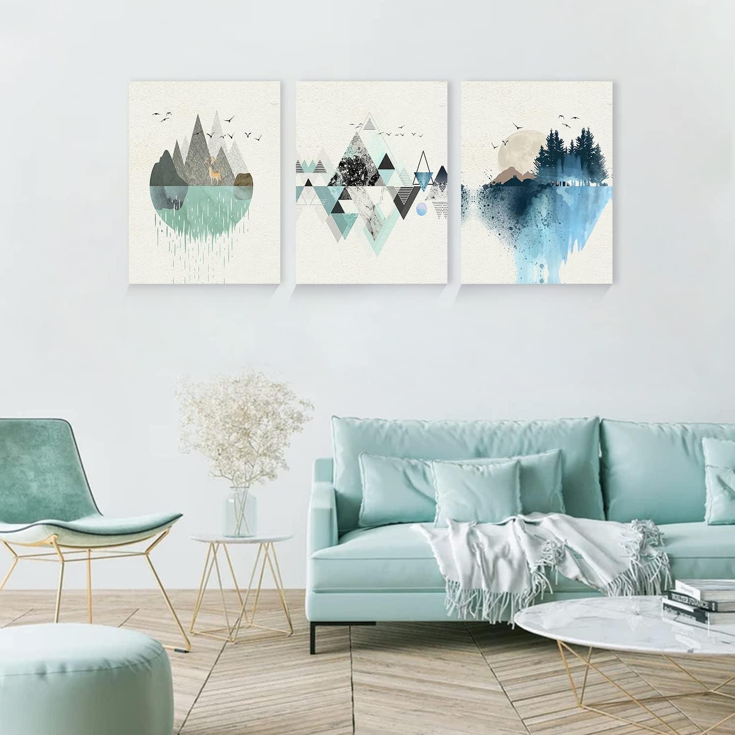 Abstrakte Grüne Blaue Berglandschaft Leinwand Wandkunst 1 stück