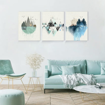 Abstrakte Grüne Blaue Berglandschaft Leinwand Wandkunst 1 stück
