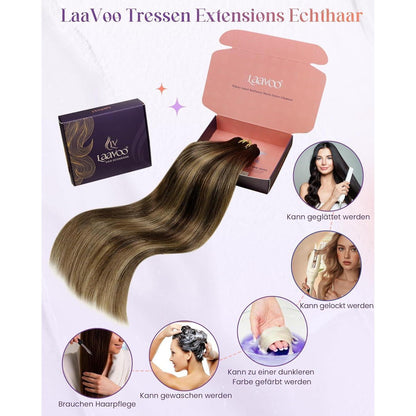 Echthaar Tressen Braun Balayage Ombre 35cm - Remy Human Hair