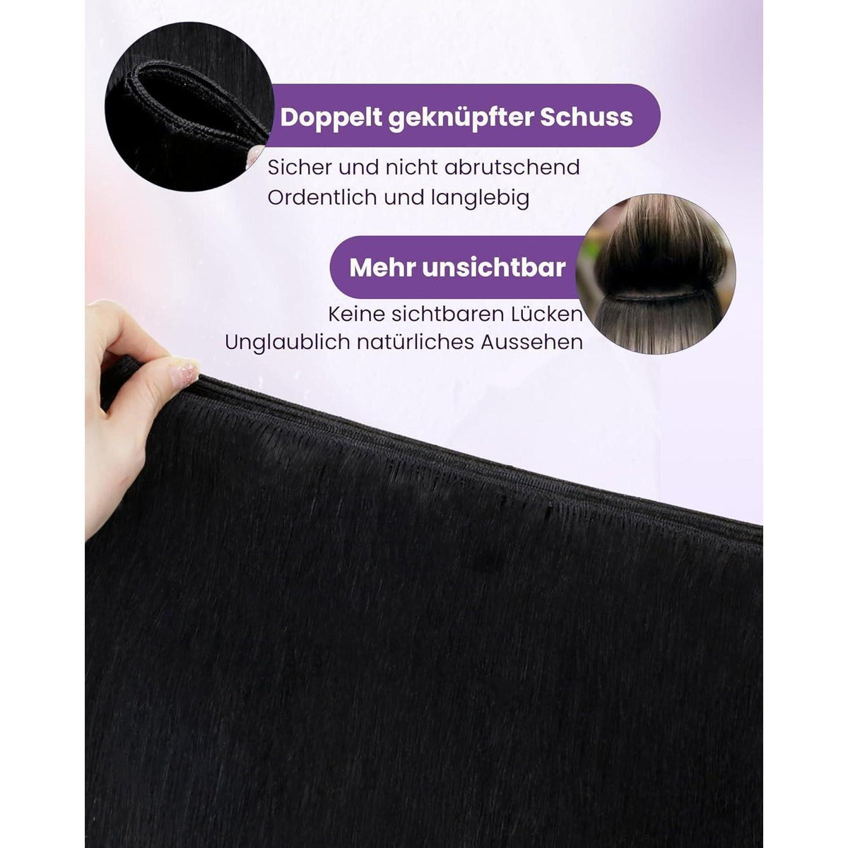 Echthaar Tressen Schwarz #1 – Remy Haartressen 45cm (100g)