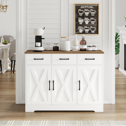 Sideboard mit Schubladen & Türen – Weiß & Braun, Küchenschrank
