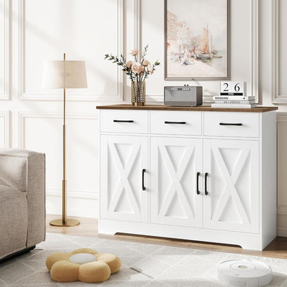 Sideboard mit Schubladen & Türen – Weiß & Braun, Küchenschrank