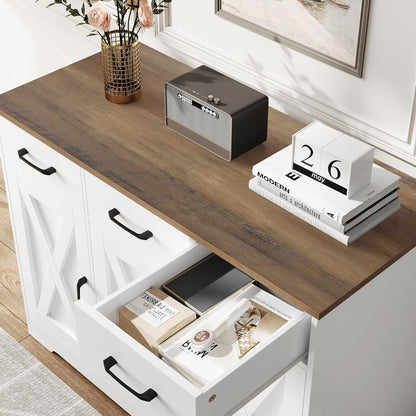 Sideboard mit Schubladen & Türen – Weiß & Braun, Küchenschrank