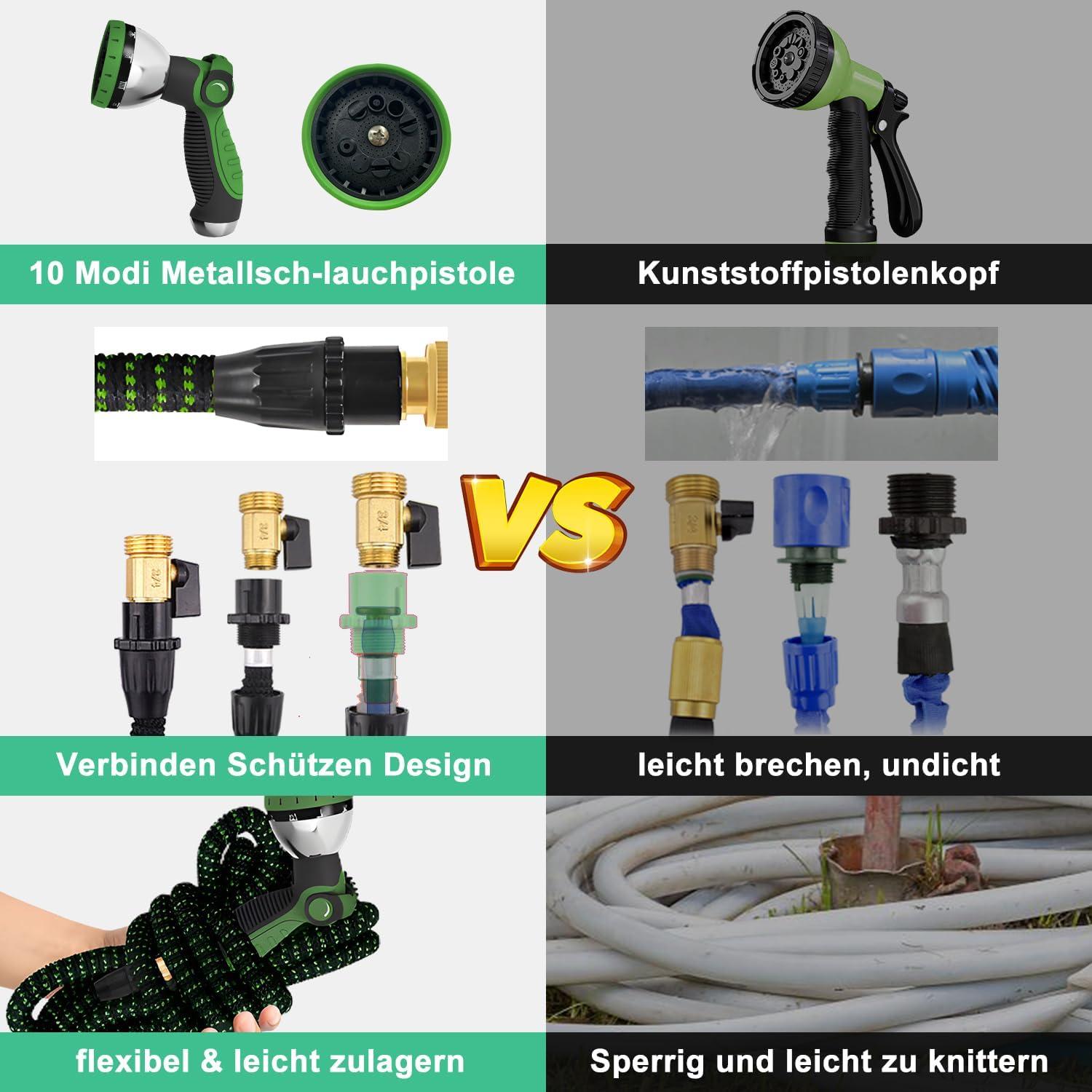 WEUE Flexibler Gartenschlauch 30M mit 10 Funktionen Sprühdüse, 3450D Wasserschlauch, Anti-Verdrehung, 3-Lagen-Latexkern