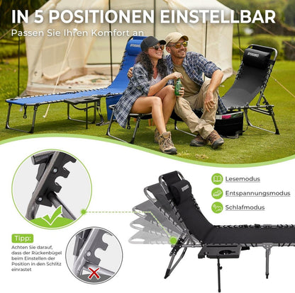 Faltbare Sonnenliege 5-Posit. Rückenlehne Seitentisch Kissen