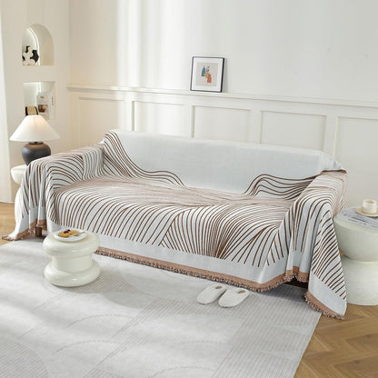 Sofaüberwurf 3-Sitzer, Chenille Dunkelkaffee-Curve 180x340cm