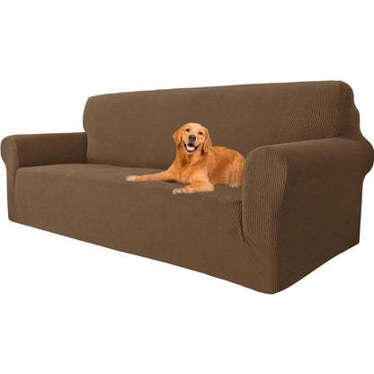 Stretch Sofaüberzug 3-Sitzer – Braun, Rutschfest & Waschbar