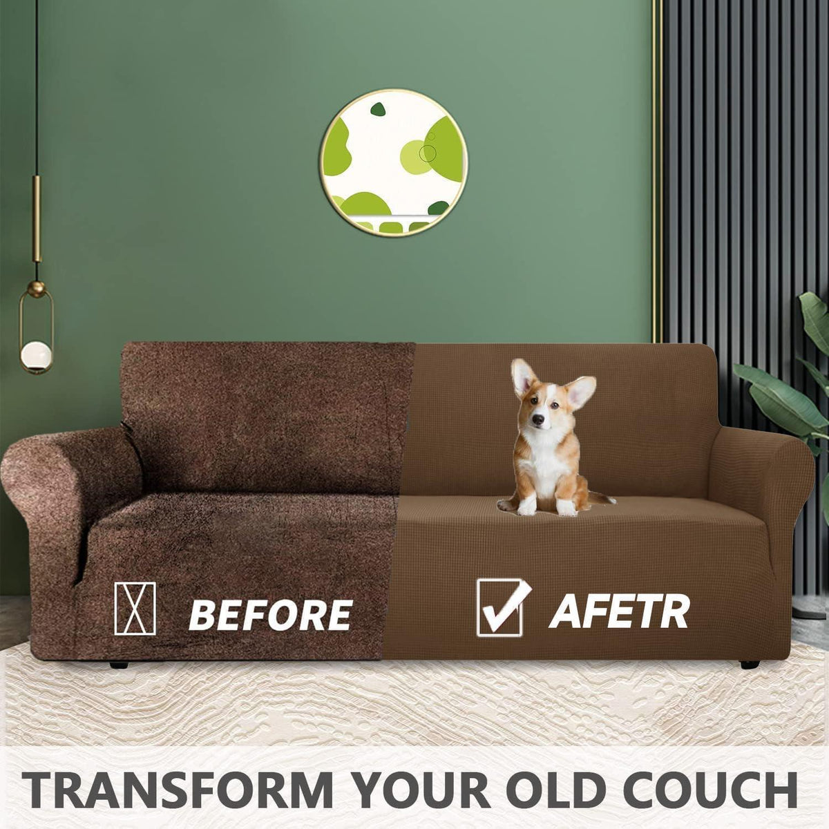 Stretch Sofaüberzug 3-Sitzer – Braun, Rutschfest & Waschbar