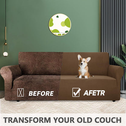 Stretch Sofaüberzug 3-Sitzer – Braun, Rutschfest & Waschbar