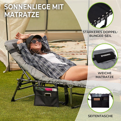 Faltbare Sonnenliege mit Auflage und Seitentisch 5-Position