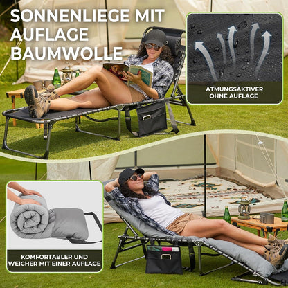 Faltbare Sonnenliege mit Auflage und Seitentisch - Gartenliege klappbar