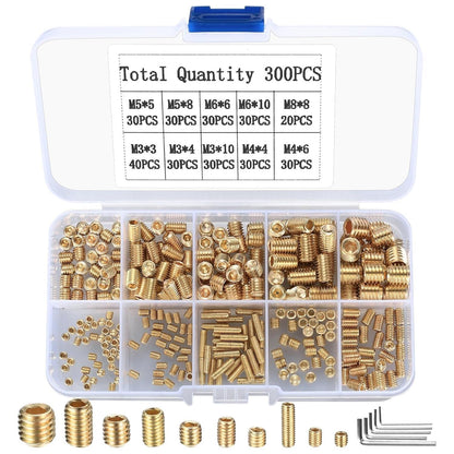 Madenschrauben Set 300 Stk. M3-M8 Innensechskant Gold mit Schlüssel