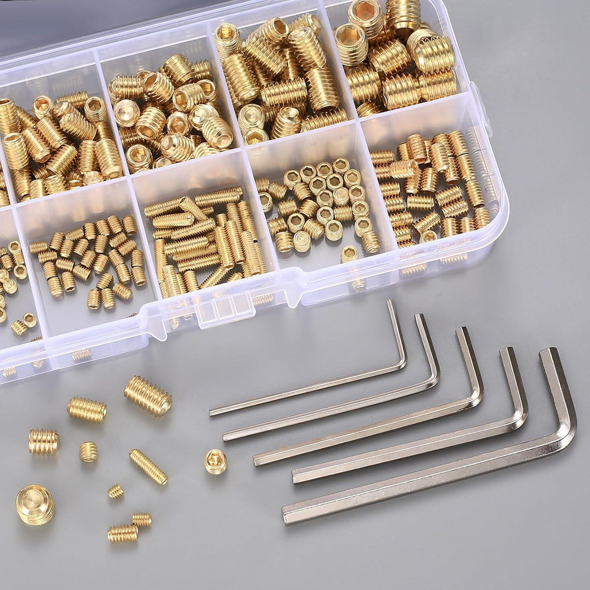 Madenschrauben Set 300 Stk. M3-M8 Innensechskant Gold mit Schlüssel